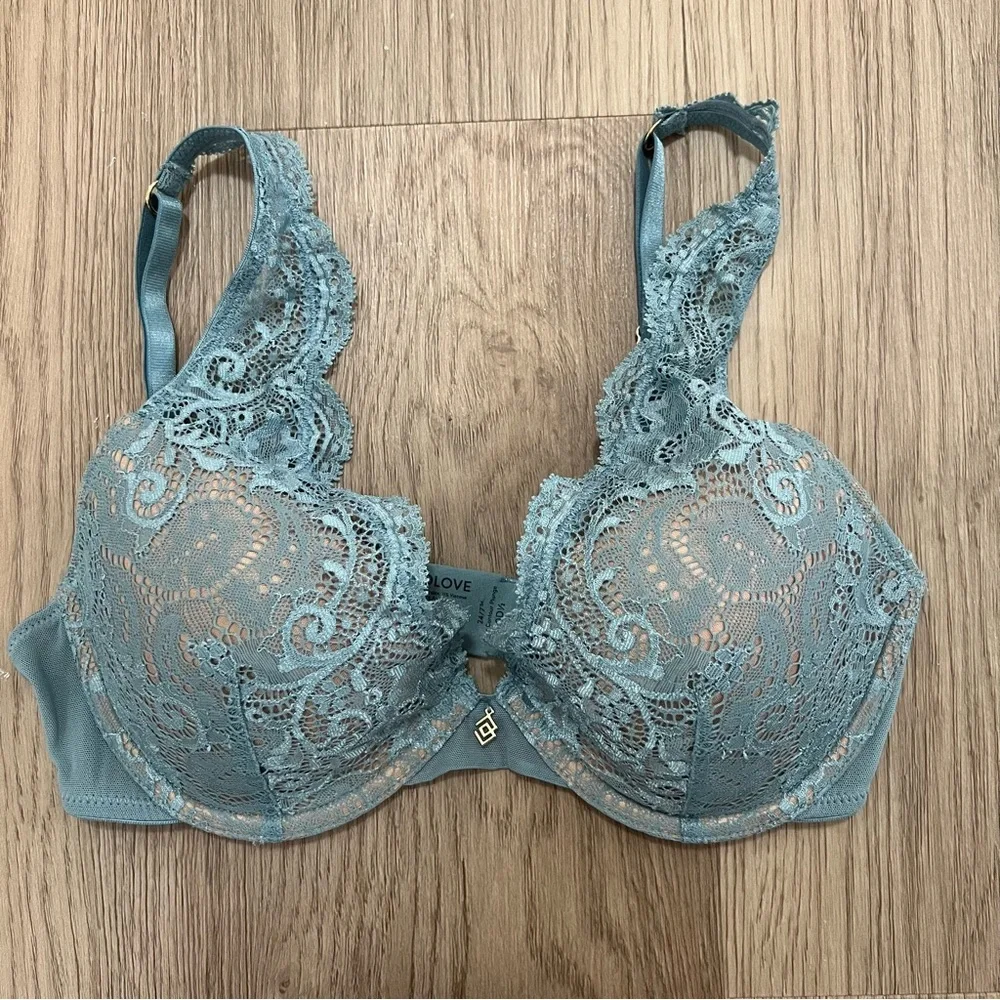 ThirdLove 24/7 Lace Contour Plunge Bra in Soft Blue Size 30D1/2